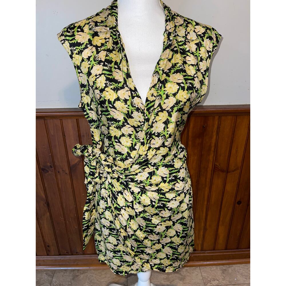 Womens‎ Urban Outfitters Yellow Black Floral Mini Wrap Tie Sundress Size Small